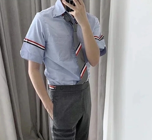 TAYLOR BACK 夏季 经典 舒适透气 衬衫 款 标短袖 新款 牛津蓝色袖