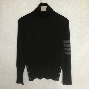 臂灰色四杠 巨献 袖 可翻领织针衫 3种颜色 TB羊绒高领黑色毛衣