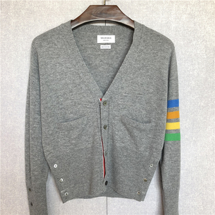 修身 短版 蓝橙黄绿TB彩虹四扣羊绒开衫 2025FW新款