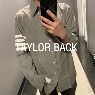 好看滴狠 素 TB灰色水洗棉衬衫 四条白杠元 胶印材质 经典 2025ss