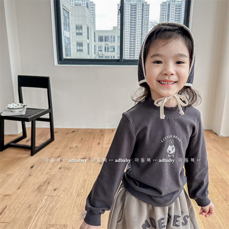 儿童中领磨毛纯棉打底衫冬季韩版男女童加厚长袖t恤宝宝保暖上衣