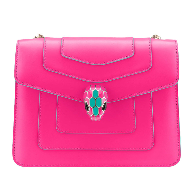 BVLGARI 宝格丽 粉色女包蛇头扣单肩斜挎包