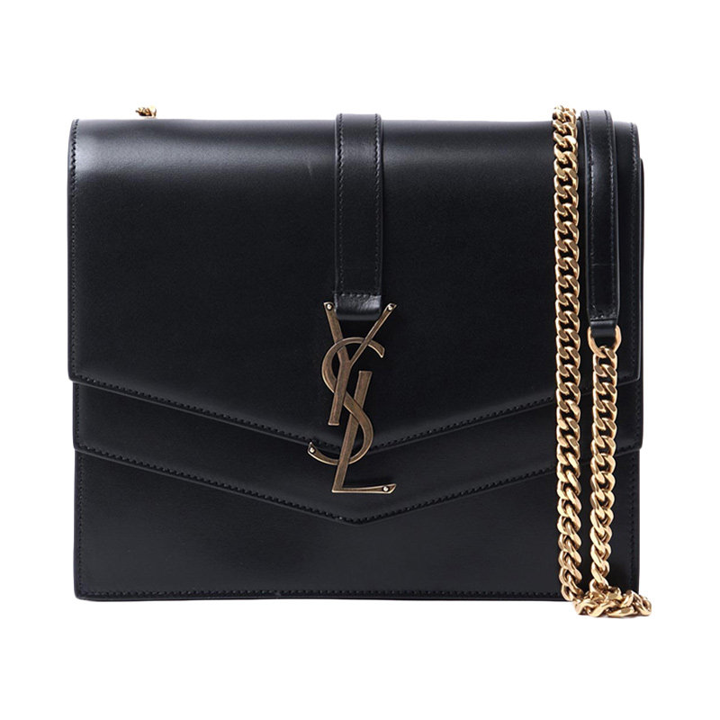 YSL圣罗兰女士黑色牛皮金属链条包单肩斜挎包
