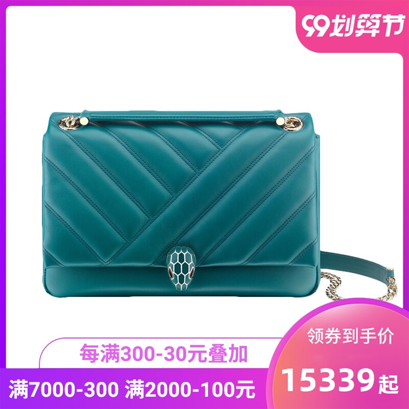 【直邮】BVLGARI/宝格丽20春夏女士牛皮蛇头扣翻盖单肩包斜挎包链