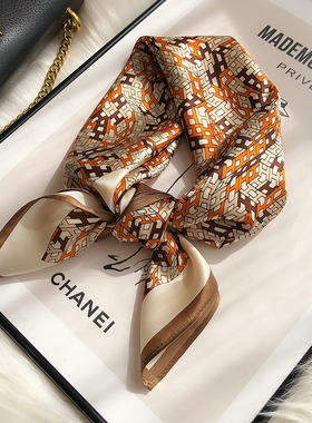 棕色真丝丝巾高级感中方巾65x65cm春秋洋气时尚100%桑蚕丝小领巾