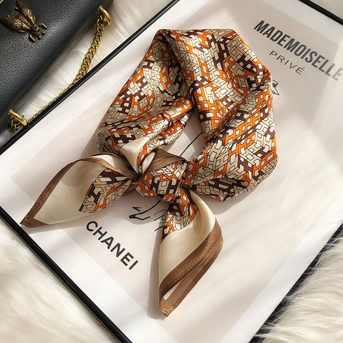 棕色真丝丝巾高级感65cm中方巾女