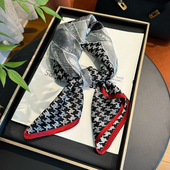 千鸟格真丝丝巾2026新款 中方巾高级送礼春秋保暖100%桑蚕丝小领巾