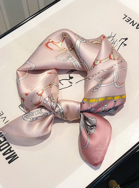 粉色100%桑蚕丝丝巾小方巾女53x53cm秋冬时尚真丝商务小领巾百搭