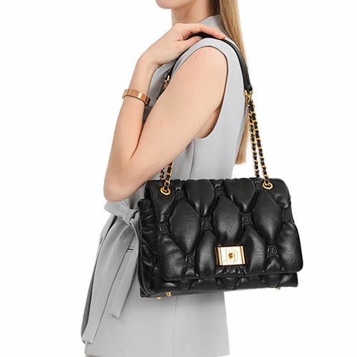 2023新款黑色法棍腋下包女菱格链条包包女