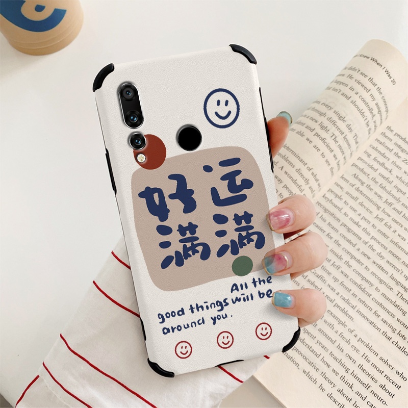好运满满适用于华为nova4手机壳女nova4e四角防摔nova3e蚕丝纹nova3i浮雕nove4硅胶软壳情侣文字保护套新款