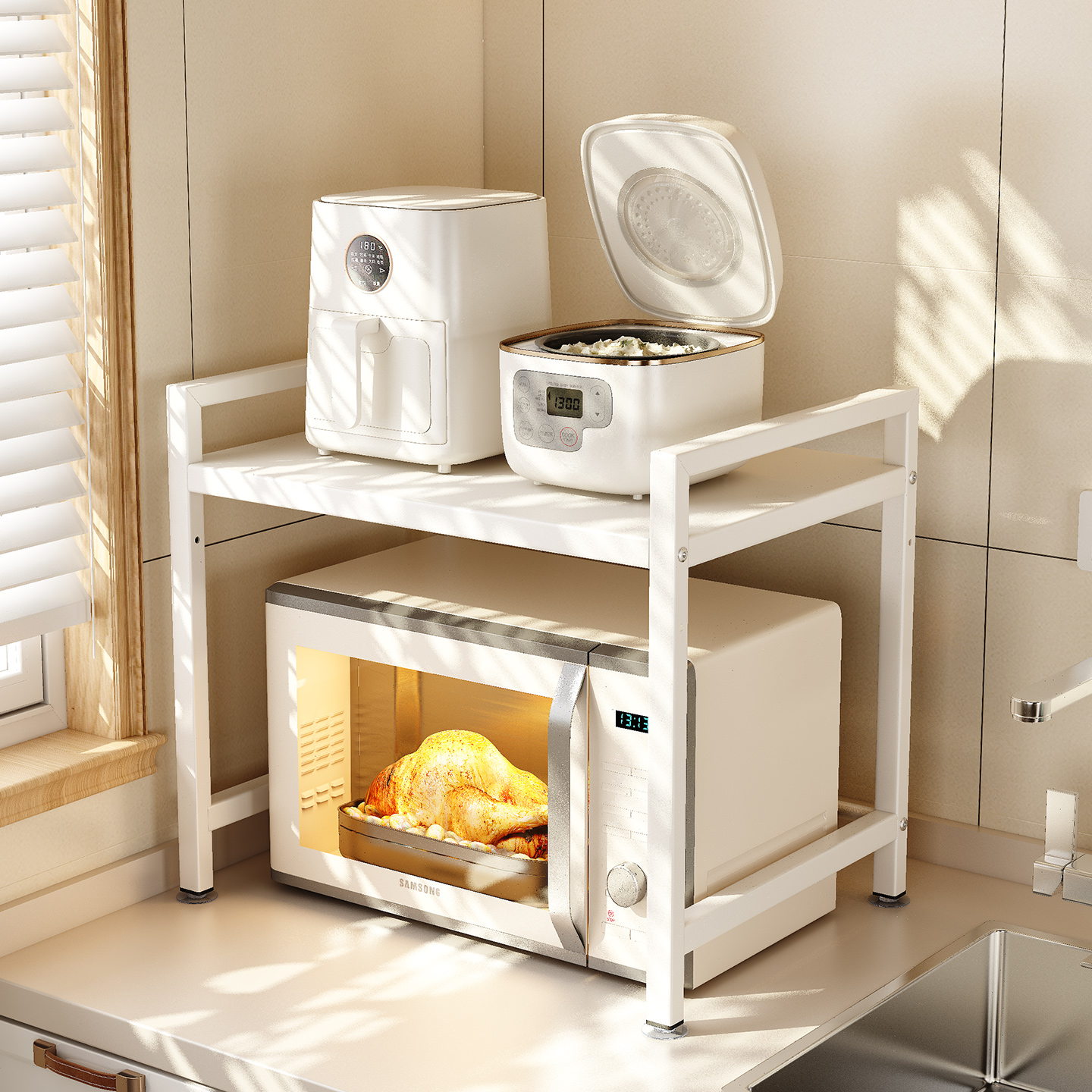 橱柜台面可调节微波炉置物架