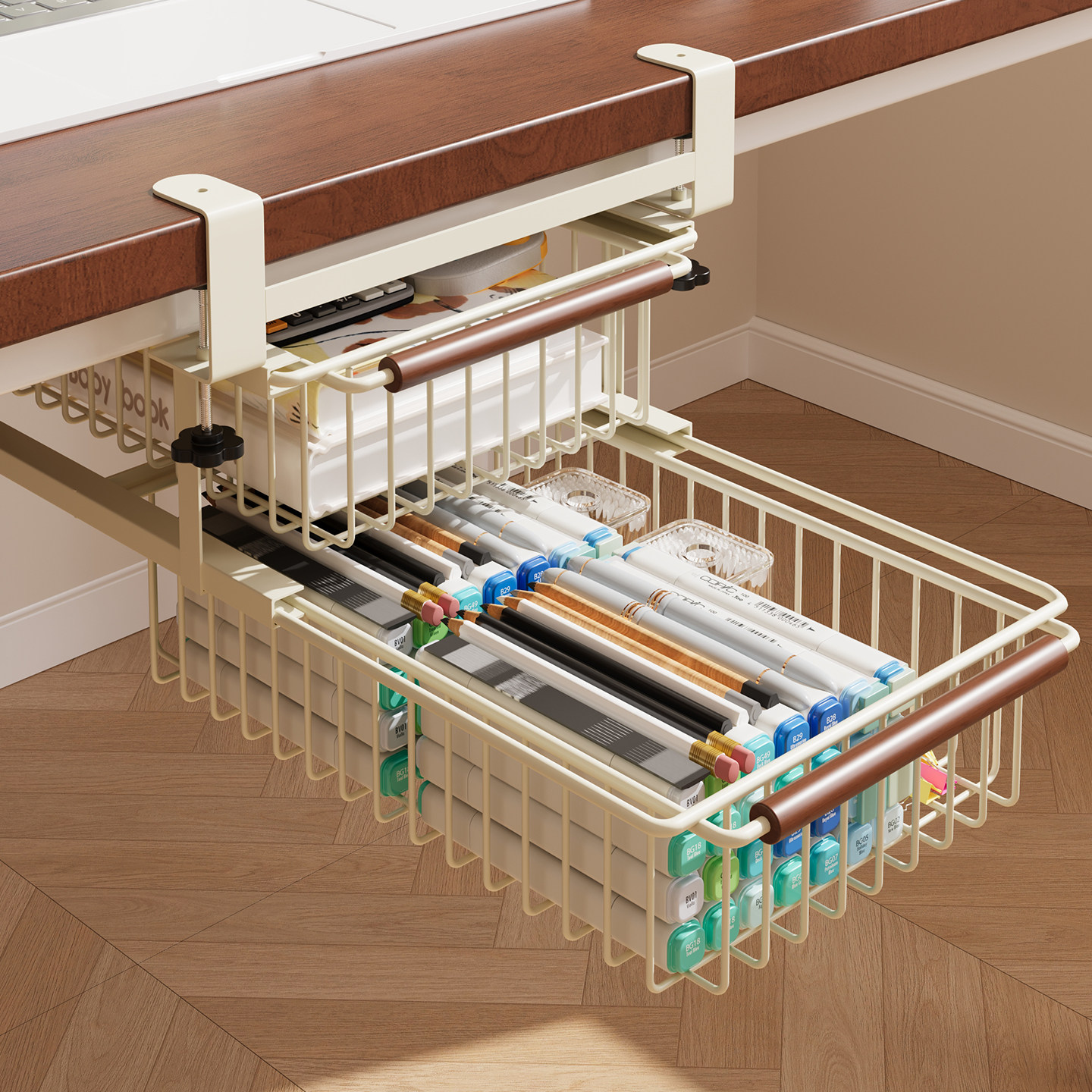 书桌下挂式收纳置物架抽屉收纳盒隐形悬挂办公室工位桌底整理神器,收纳整理,书桌收纳置物架,淘宝优惠券,粉丝福利购,淘宝优惠卷