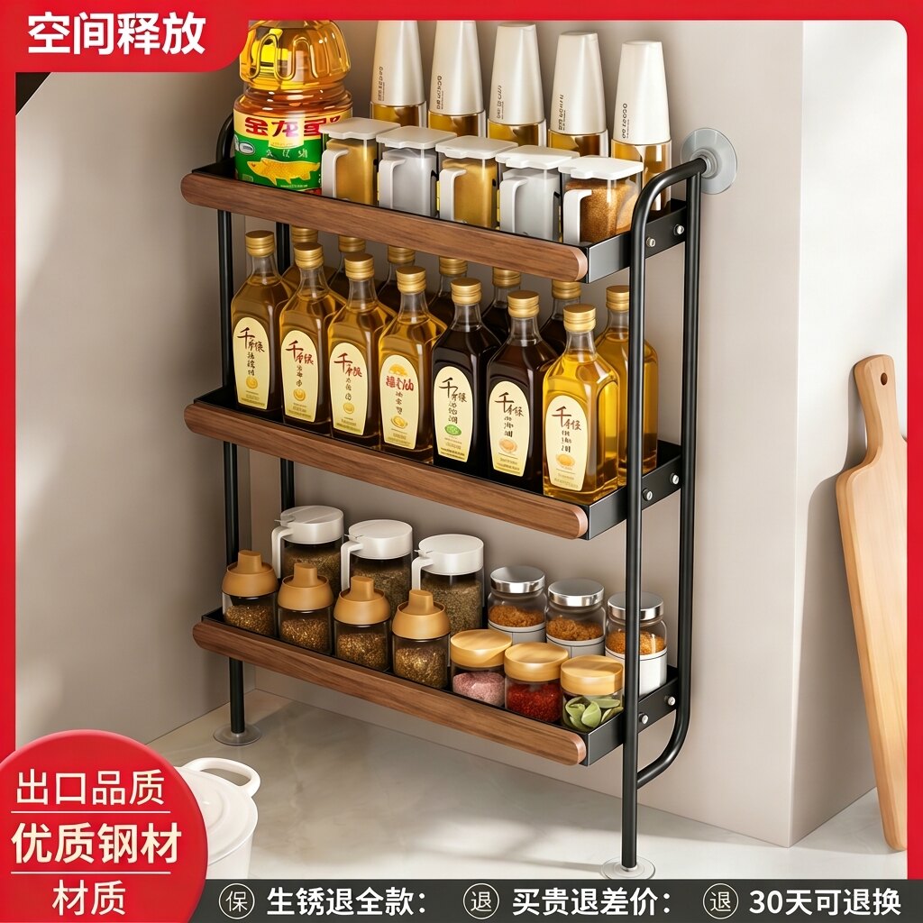 厨房调料品置物架窄款多功能一体架靠墙油盐调味料瓶罐筷子收纳盒图片