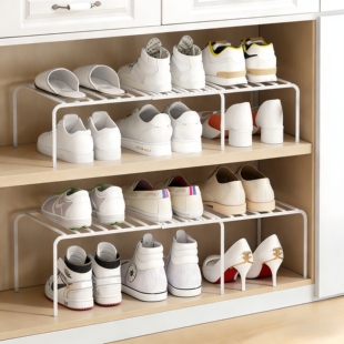 可伸缩鞋架橱柜内置隔板架鞋子收纳架可调节隔层架鞋柜分层置物架