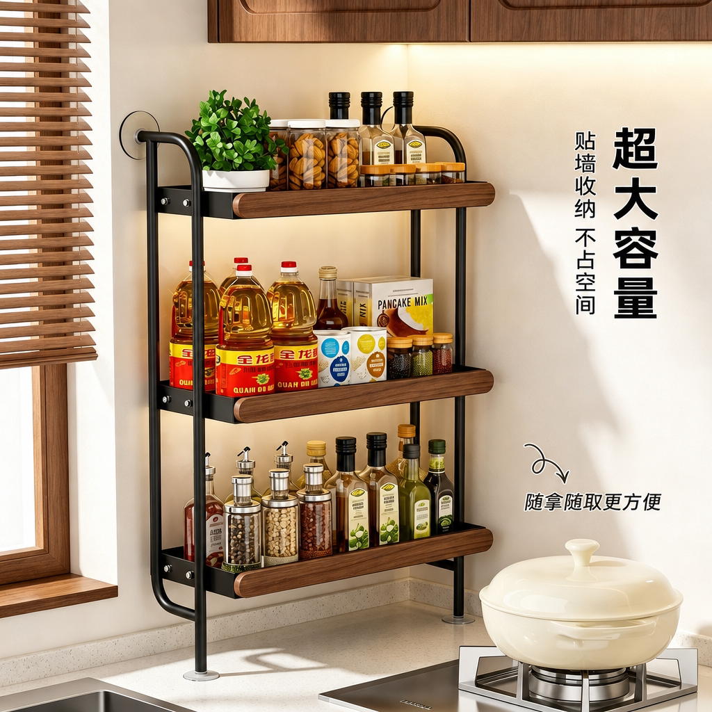 厨房调料置物窄边靠墙免打孔架子图片