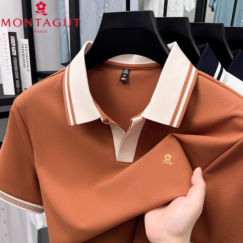 法国梦特娇男士休闲翻领短袖T恤POLO衫夏季商务高端百搭纯棉上衣
