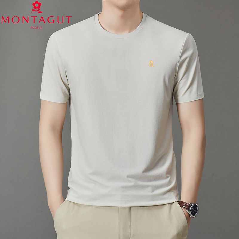 梦特娇短袖T恤男士2026夏季新款圆领纯棉半袖休闲纯色简约上衣