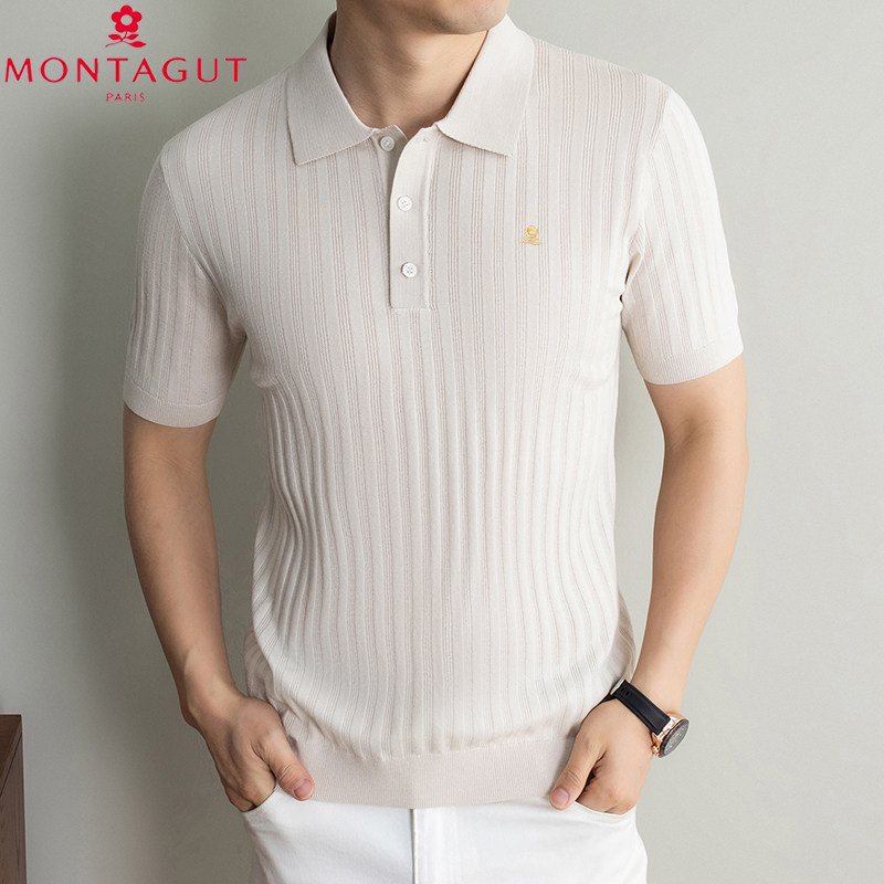 梦特娇短袖T恤男士POLO衫2026新款夏季纯棉翻领商务休闲条纹上衣