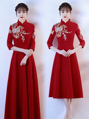 新款旗袍礼仪小姐颁奖仪式酒店迎宾礼服大合唱年轻气质服饰演出服