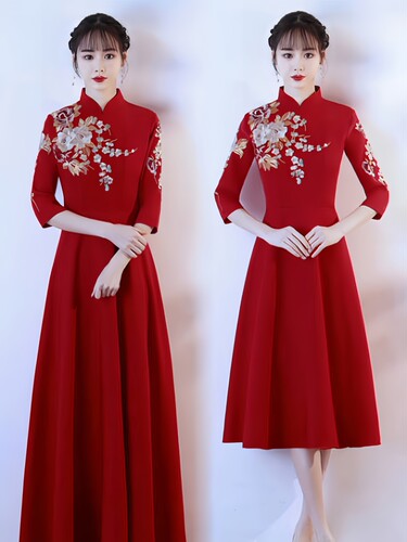新款旗袍礼仪小姐颁奖仪式酒店迎宾礼服大合唱年轻气质服饰演出服
