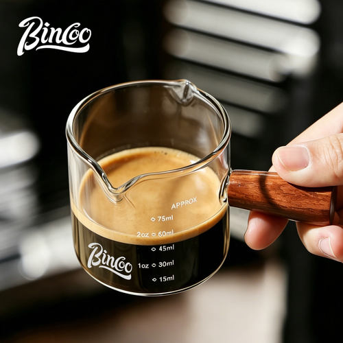 Bincoo咖啡小奶盅奶缸木柄意式萃取杯咖啡液浓缩杯盎司杯尖嘴玻璃