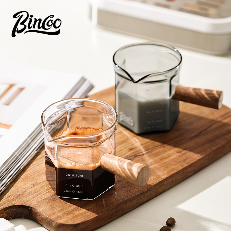Bincoo玻璃咖啡萃取杯木柄意式浓缩量杯带刻度小奶盅接液杯盎司杯,餐饮具,咖啡杯,淘宝优惠券,粉丝福利购,淘宝优惠卷
