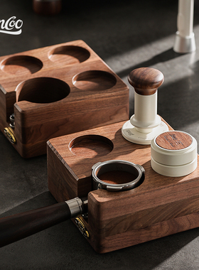 Bincoo胡桃木四方压粉底座布粉器压粉锤套装家用意式器具工具全套