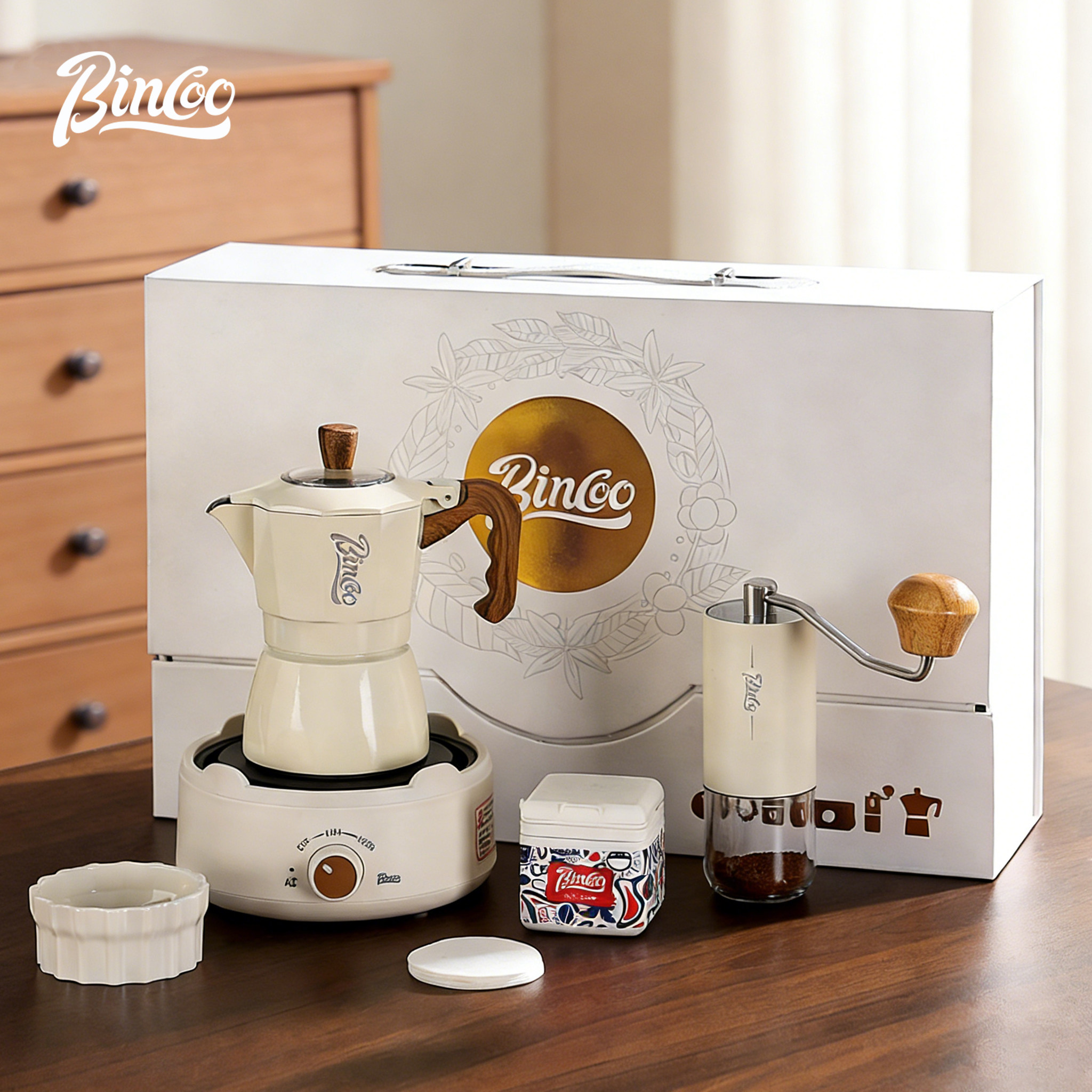 Bincoo摩卡壶双阀煮咖啡壶套装家用电炉手摇磨豆机意式浓缩咖啡机,餐饮具,咖啡套具,淘宝优惠券,粉丝福利购,淘宝优惠卷