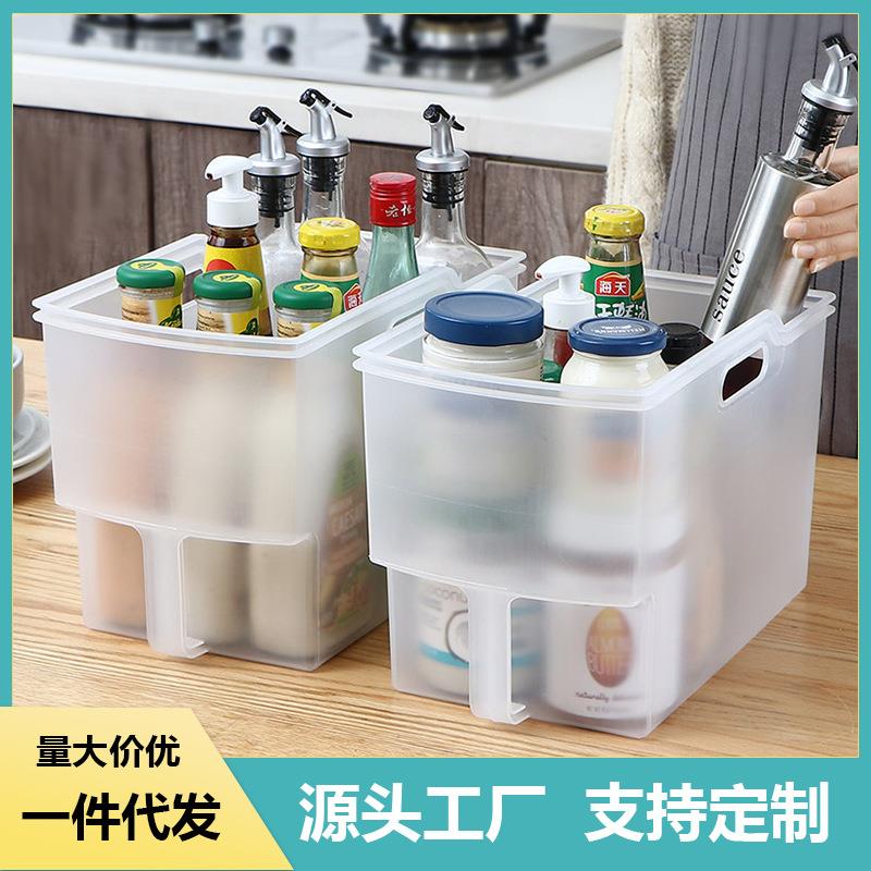 厨房橱柜储物盒吊柜整理拉手冰箱透明收纳筐带手柄把手高位收纳盒