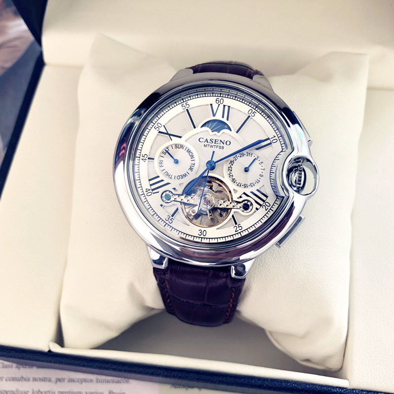 2023瑞士男士全自动镂空机械表日月相大气时尚商务休闲青少年手表