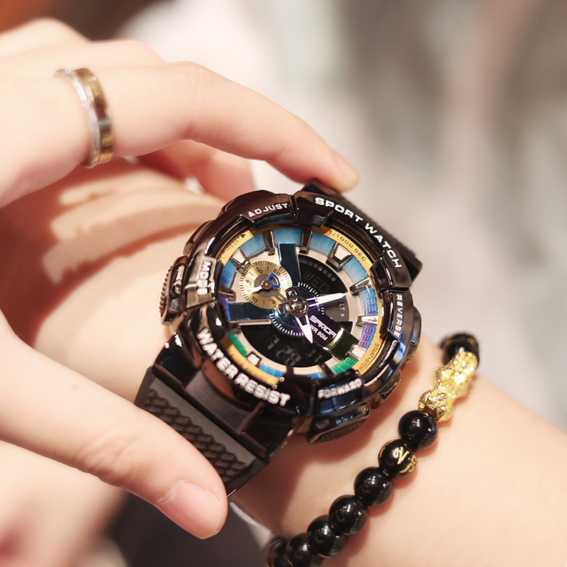 夏季防震男中学生防水运动户外闹钟背光考试青少年潮流电子手表