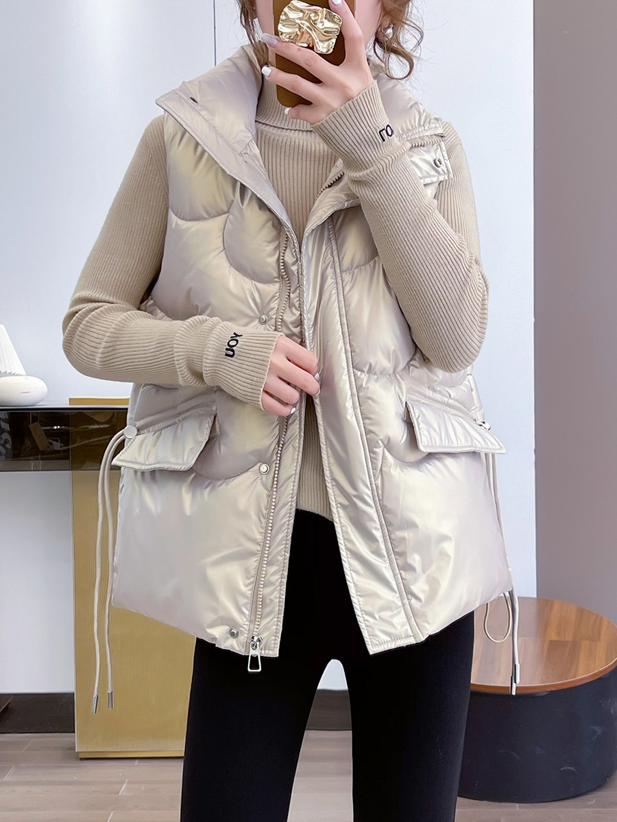 羽绒棉马甲女2021秋冬新款时尚潮流外穿洋气马夹亮面免洗背心外套