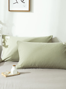 全棉水洗棉AB枕套48x74cm单人枕皮定做51x91cm纯色双拼一对装2只