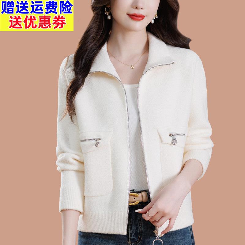 短款针织开衫毛衣外套女士秋冬宽松上衣羊毛衫双面呢大衣时尚洋气