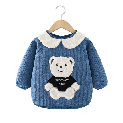 趣味精灵羊羔绒防水防脏宝宝罩衣