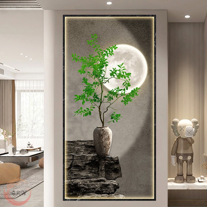 新中式仿真3d立体入户玄关装饰画客厅沙发背景墙贴画大气自粘壁画图片