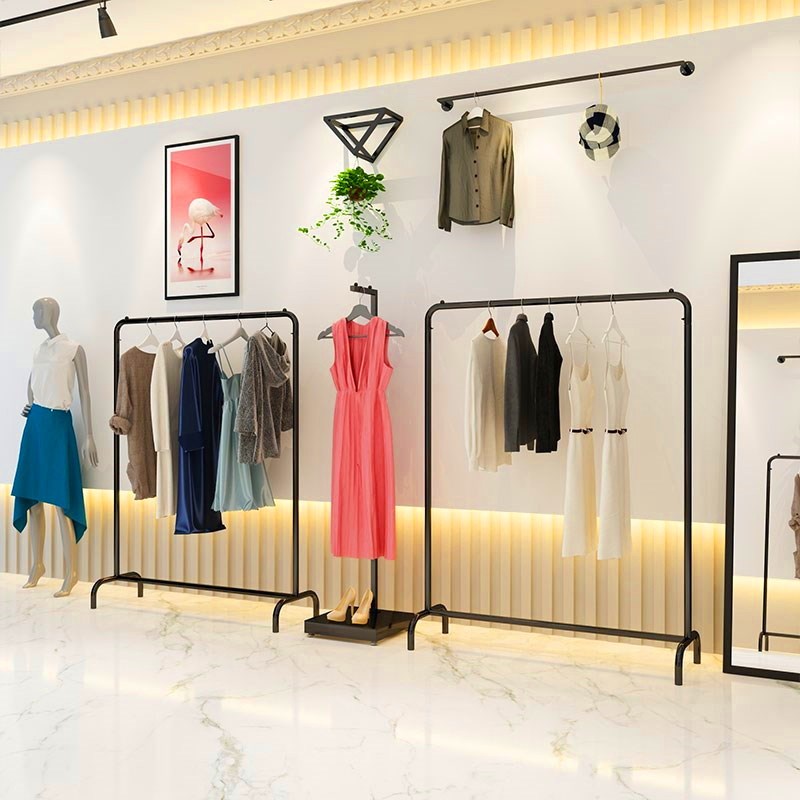衣服店组合墙上落地女装服装架架店金色货架架挂衣服装展示架子式