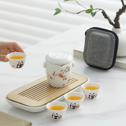熊猫白瓷快客杯户外旅行茶具