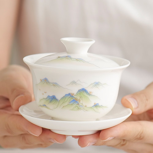 德化白瓷三才盖碗家用茶碗