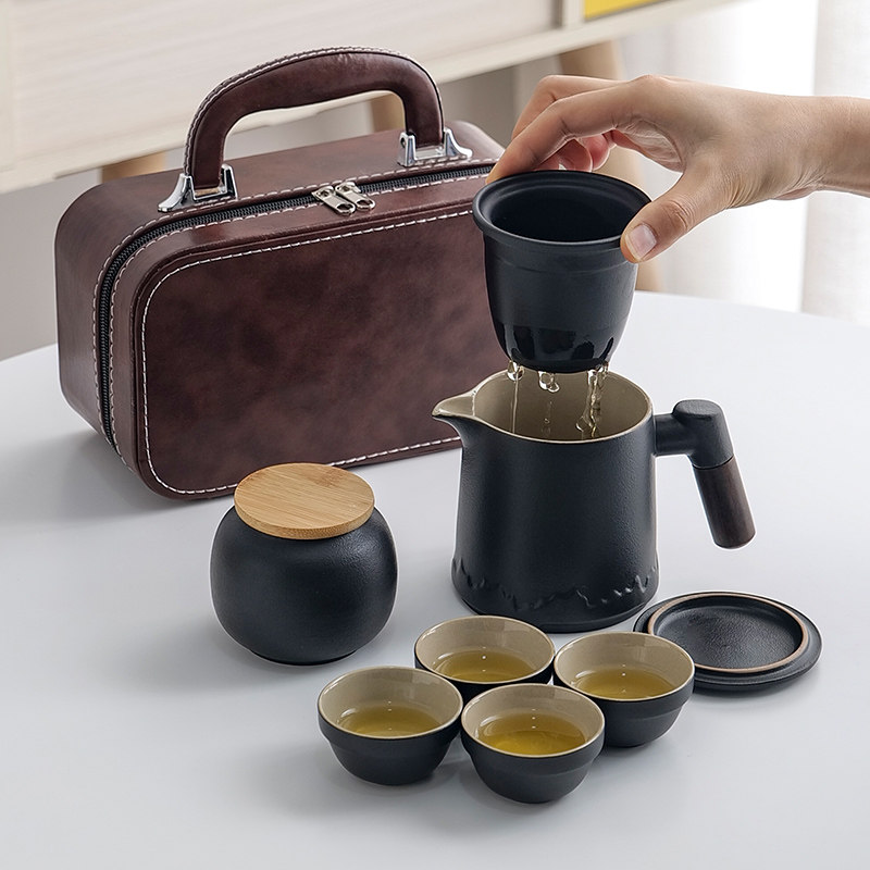 功夫陶瓷旅行茶具套组 一壶四杯随身便携出差 旅游野营泡茶壶定制