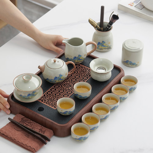 米黄汝窑功夫茶具套装家用