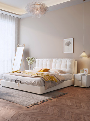CBD旗舰店云朵床1.8米双人床现代简约主卧奶油风婚床布艺床实木床