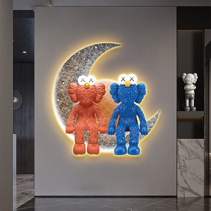 暴力熊玄关装饰画LED灯现代Kaws电竞房间走廊过道挂画儿童房壁画