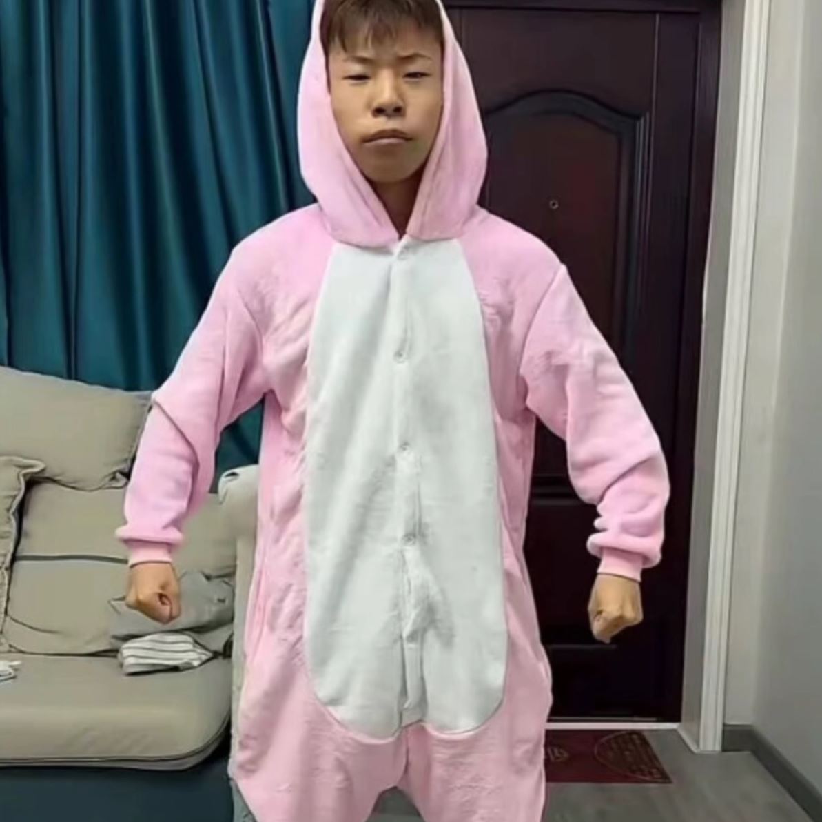 邱晨阳同款睡衣粉红豹黑龙卡通无牙仔动物连体睡衣法男女家居服