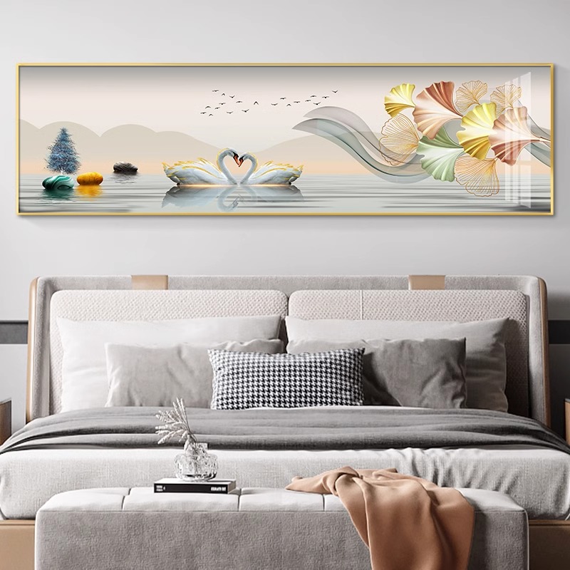天鹅轻奢卧室床头装饰画简约现代挂画壁画主卧房间高级感温馨壁画