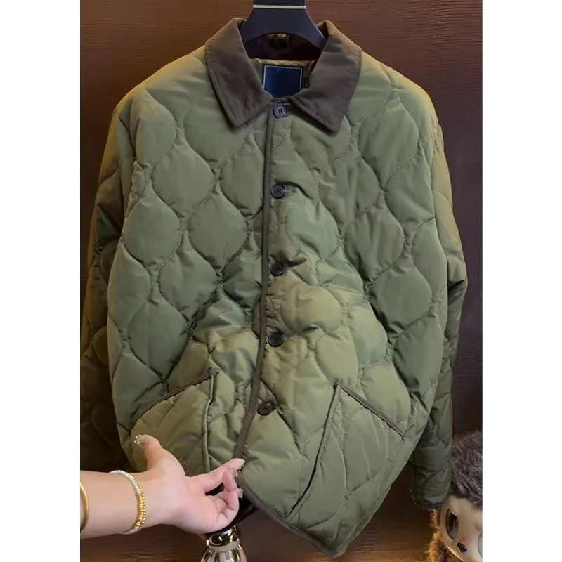 【C36106】秋冬新款菱形格拼接翻领棉服男潮流轻奢时尚棉衣外套