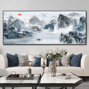 靠山风景画客厅壁画福居图山水画宝地背景墙沙发水墨装饰画办公室