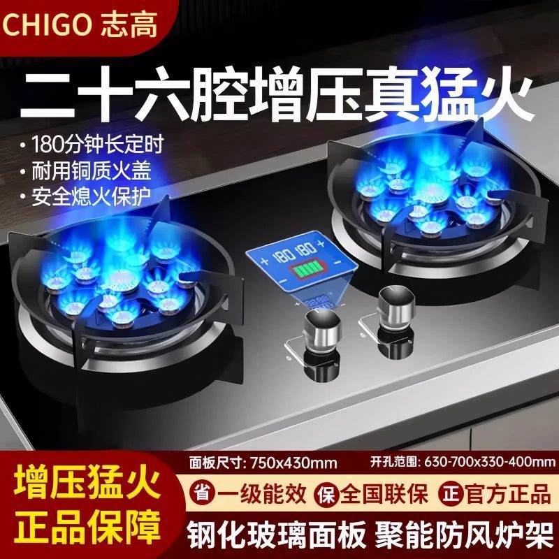 志高燃气灶双灶家用台嵌入式天然气液化气煤气灶定时猛火熄火保护