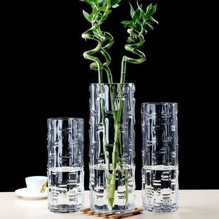 龟背竹花瓶特大号落地富贵竹花瓶玻璃透明转运竹竹子水竹龙竹龟背