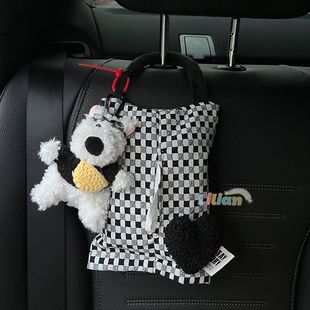 车载漂亮纸巾盒汽车纸巾包挂袋可爱潦草狗车载抽纸盒车内用座椅纸